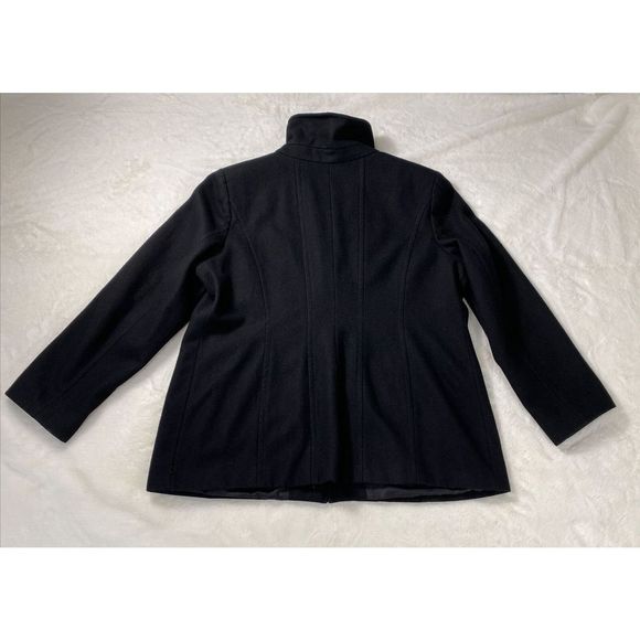 London Fog Women's Wool Blend Pea Coat Size XL Black Lined Single Button Front - Picture 2 of 9